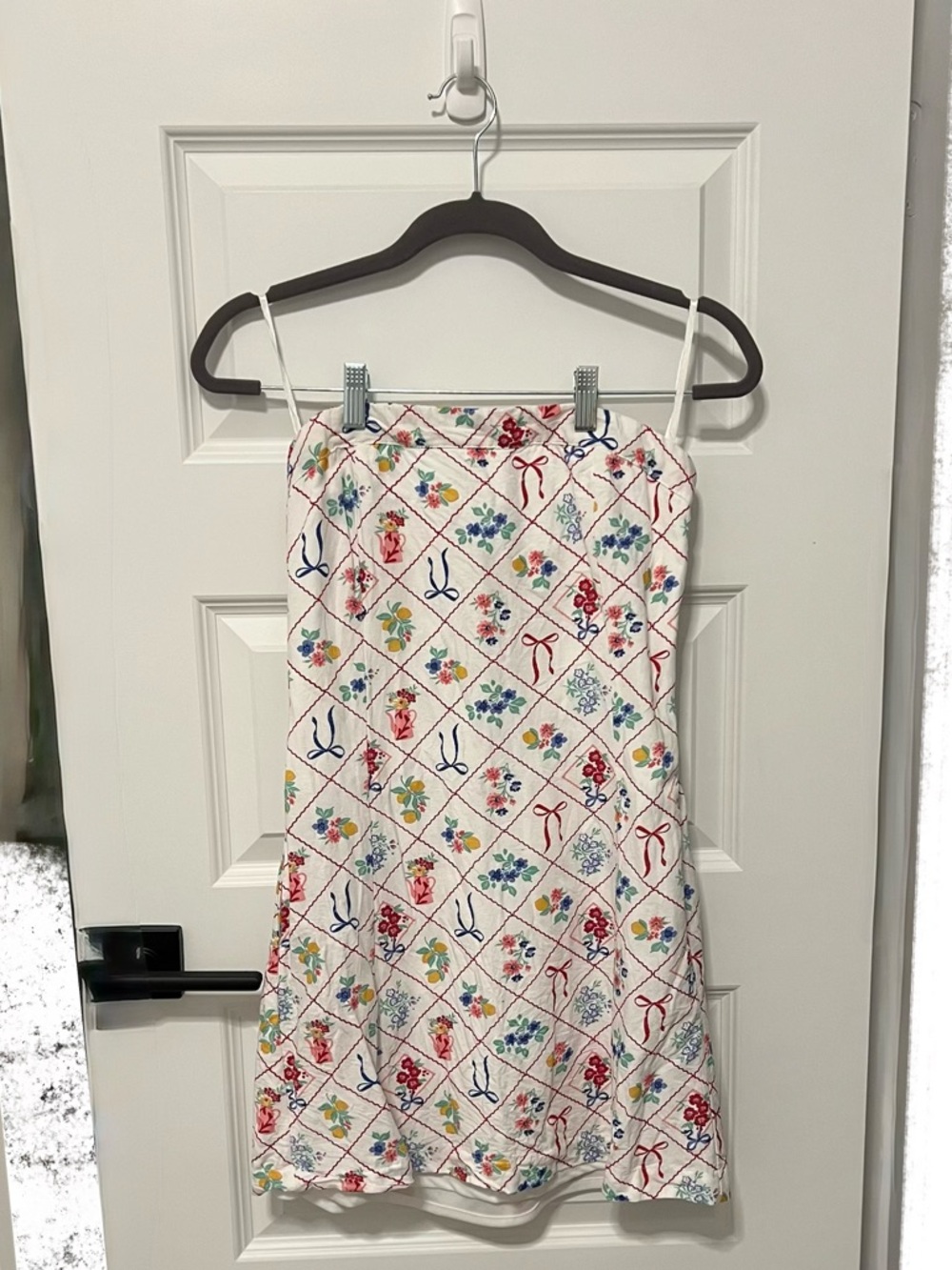 Floral Ribbon Print Strapless Dress